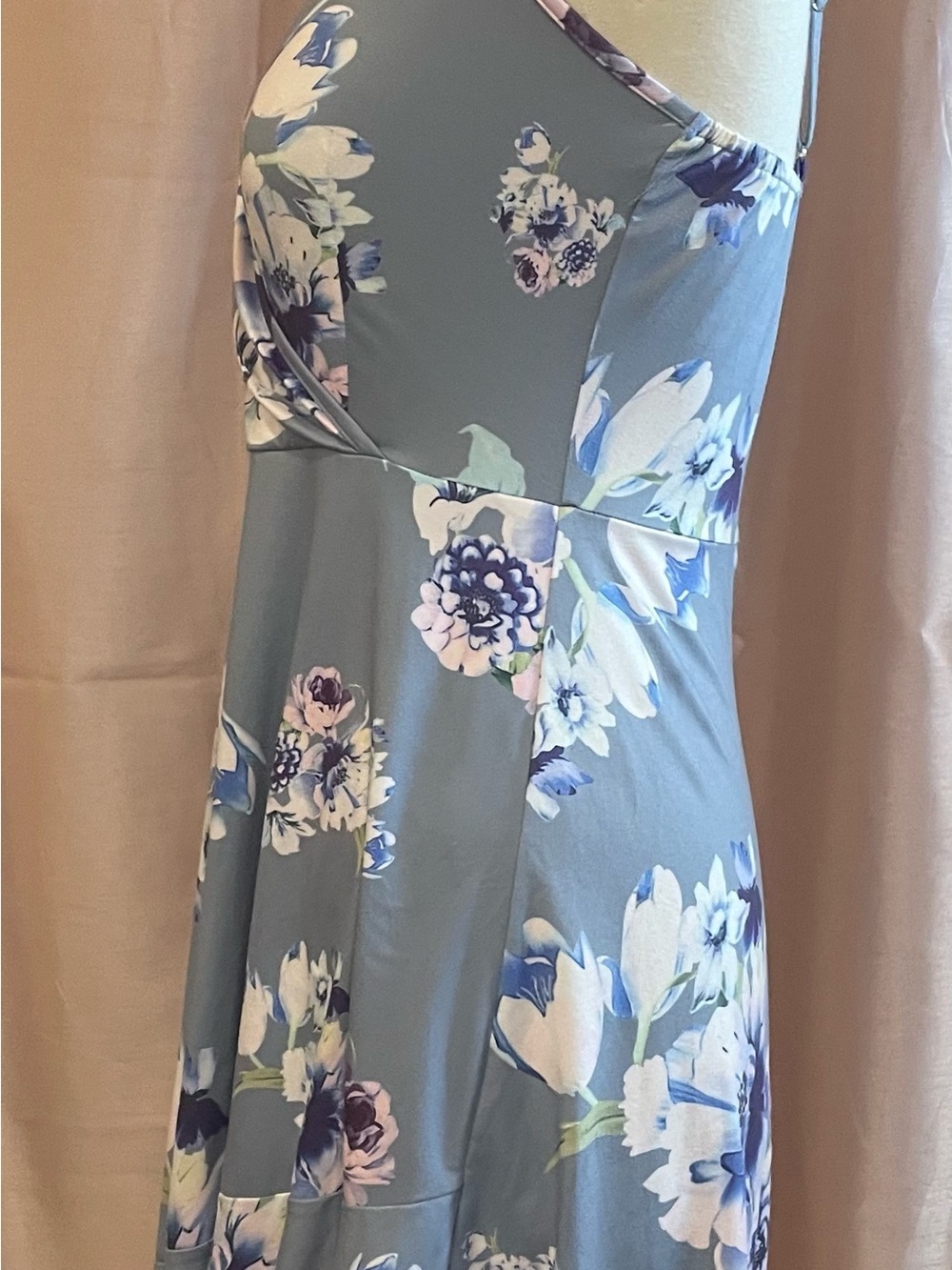 Amazon Floral Faux-Wrap Dress in Light Blue and Lavender - Picture 3 of 8